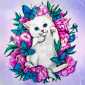 Мозаика Алмазное Хобби «Котенок в цветах»