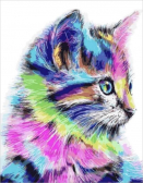 Алмазная вышивка Цветной «Разноцветная кошка»